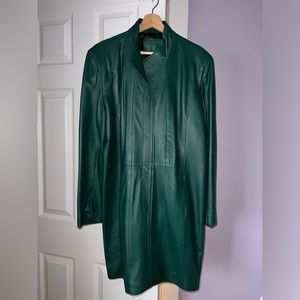 Green soft leather long jacket